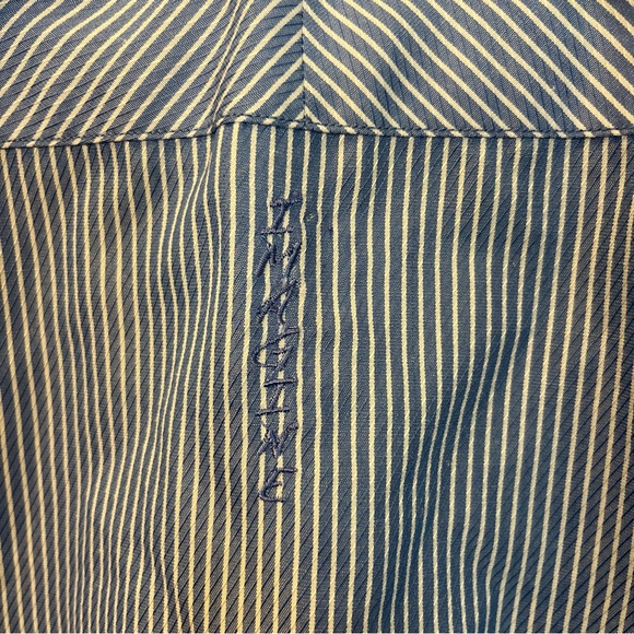 John Lennon Blue Striped Button-Up Men M Shirt White Collar Floral Embroidered - Picture 8 of 13